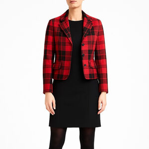 Pink Tartan Cropped Red & Black Tartan Plaid Blazer Jacket Size 2 Made in Canada